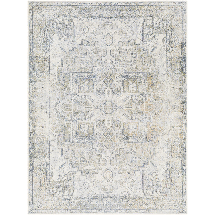 Langley Street Weldon Machine Washable Oriental Blue/Ivory Area Rug